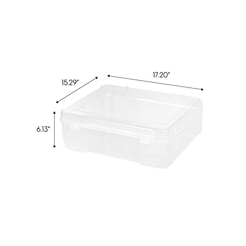 Image of IRIS USA Fits 12 inch x 12 inch Paper, Thick Portable Plastic Scrapbook Project Case with Built-in Handle for Art and Craft Supplies, Yarn, File, Paper, Office Documents, Toys, Rounded Corner, Clear