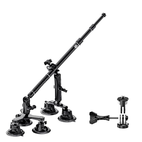 Thlevel Suction Car Mount for GoPro/Insta360/DJI | Aluminum Alloy Extendable Selfie Stick with Multi-Joint Flexible Arm | Upsized Strong Suction Mount Kit Includes Tripod Adapter