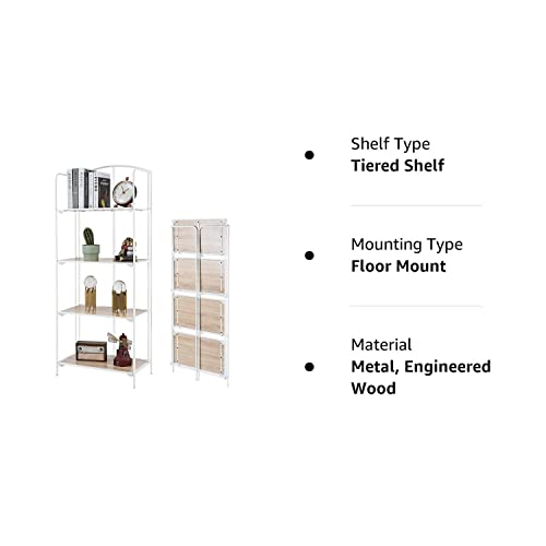 Crofy No Assembly Folding Bookshelf, 4 Tier White Bookshelf, Metal Book Shelf For Storage, Folding Bookcase For Office Organization And Storage, 12.6 D X 22.44 W X 55.51 H Inches #TOP7