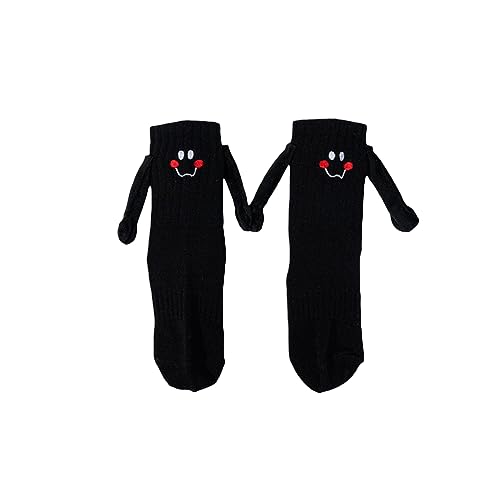 Calcetines familiares a juego con la mano, divertidos calcetines magnéticos de tubo medio, calcetines sonrientes para padres e hijos, 1 par para niños, color negro, 4-6 años