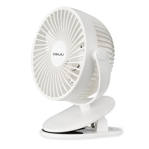 Bajaj Pygmy Mini Fan 110MM | USB Charging | Multi-Clip Function | Rechargeable | 4-Hr Back-up | Silent Operation | Longer Battery Life | Energy Efficient | Portable【White】 view 2