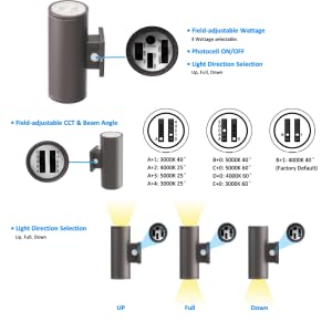 E2 LIGHTING LED Cylinder Wall Scone, Waterproof Outdoor Light with Emergency Battery Backup, 12/16/20W, 3000K/4000K/5000K, Adjustable Beam, Photocell, 5-Year Warranty (6)