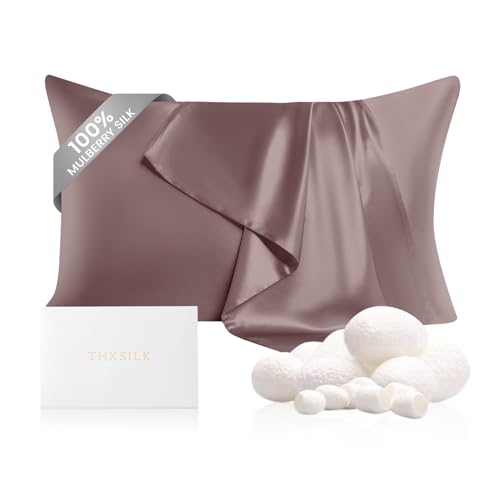 Image of THXSILK Mulberry Silk Pillowcase for Hair and Skin with Hidden Zipper, Both Side 22 Momme Silk, Hypoallergenic Pillowcase Pillow Cover(20inch x 36inch, King Size, Purple, 1pc)