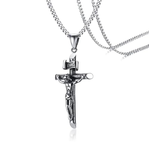 Chaîne italienne et pendentif croix masculine pour look collier vintage hommes