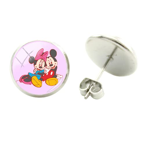 100% nuovo e di alta qualità Disney Mickey Minnie Coppia di orecchini fatti a mano a cupola in vetro di moda Cartoon Animazione Art Photo Orecchini rotondi, (Italiano)