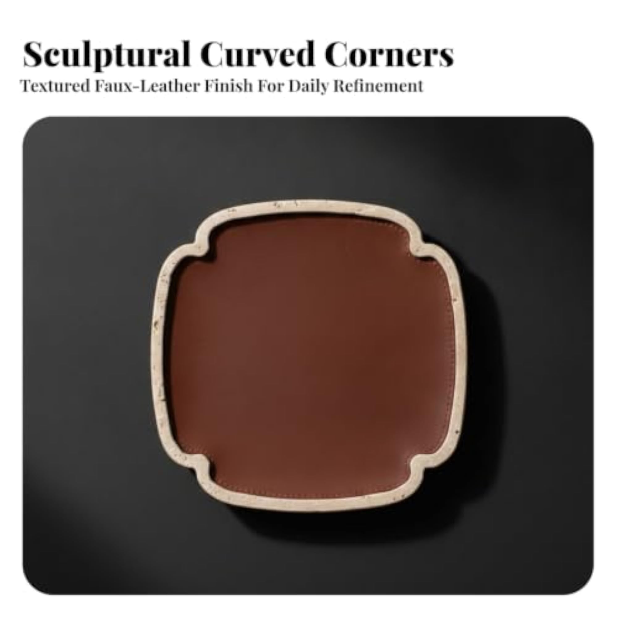 Multifunctional Stone Tray with Leather Inset, Elegant Square Design