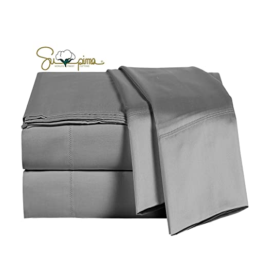 Image of 100% Supima Cotton Sheets 600 Thread Count,Full Size Bed Sheet Set 4 Pieces,Soft & Silky Sateen Weave, Fits Mattress Up to 18'',Deep Pocket, Breathable & Fade Resistant (Dark Grey, Full)