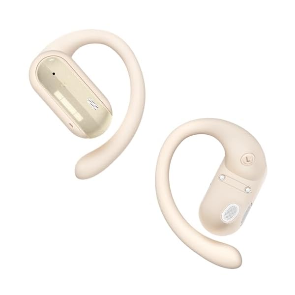 Open Ear Earbuds Wireless Headphones 40HRS Playtime Fast Charing Digital Display Open Ear Headphones with Ergonomic Earhook IPX7 Waterproof Bluetooth 5.4 Ear Buds for Running Workout Driving Beige