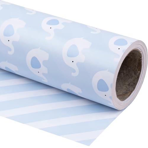 Papier cadeau réversible Jumbo bleu layette de 76,2 cm x 10 m pour enfants