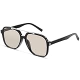 A LONG Trendy Aviator Sunglasses for Women Men Classic 70s Retro Double Bridge Square Pilot Sun glasses Vintage Shades A2258 (C1 Black/Light Brown)