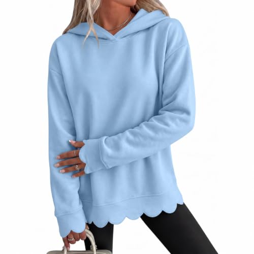 Hooded Sweatshirts for Women Cotton Scalloped Hem Fashion Pullover Tops - image 1