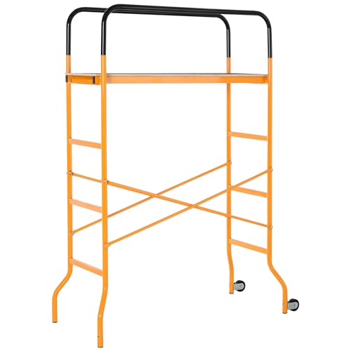 HOMCOM 4-Step Steel 4.6 x 2 x 6 ft. Scaffold 2 Wheels Free Moving for Indoor & Outdoor Decoration Anti-Skid, 440 Pound Capacity