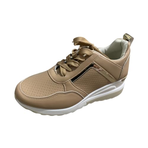 Image of Generisch Casual women's platform trainers with breathable round toe for lace-up, brown, 5 UK