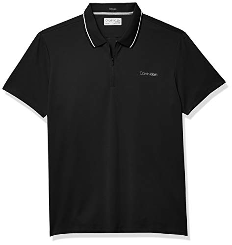 Calvin Klein Men's Move 365 Short Sleeve Quick Dry Moisture Wicking Logo Polo Shirt, Black Zipper, Large