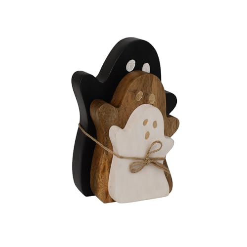 Wood Ghost Centerpiece Decoration Set, 3-Piece Black, Natural and White
