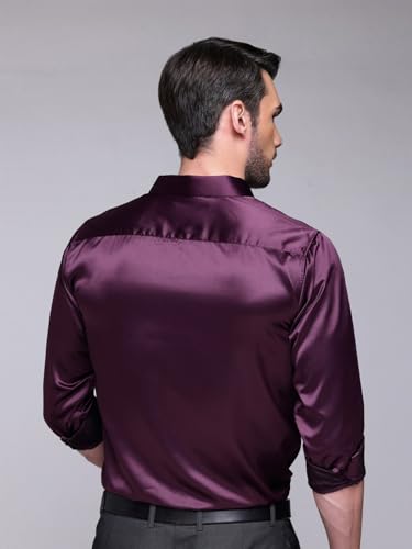 Image of IndoPrimo Men's Satin Shirt with Spread Collar Neck Line Solid Pattern Full Sleeves Regular Fit Western Style and Standard Length