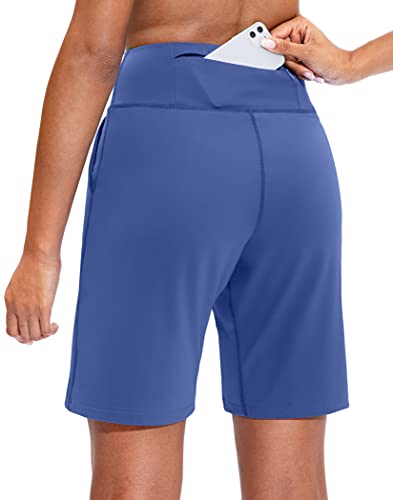 Image of SANTINY Bermuda Shorts for Women with Zipper Pocket Womens High Waisted Long Shorts for Running Workout Athletic