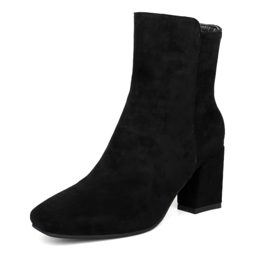 Image of Caradise Womens Chunky Block Heel Booties Zip Up Square Toe Ankle Boots