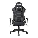 MAX RACER - Cadeira Gamer Aggressive - Cadeira Ergonômica para Jogos - Até 150kg, Braços com Regulagem de Altura, Tecido Poliéster Frio, Inclinação 180°, Almofada Cervical e Lombar - Preto e Cinza