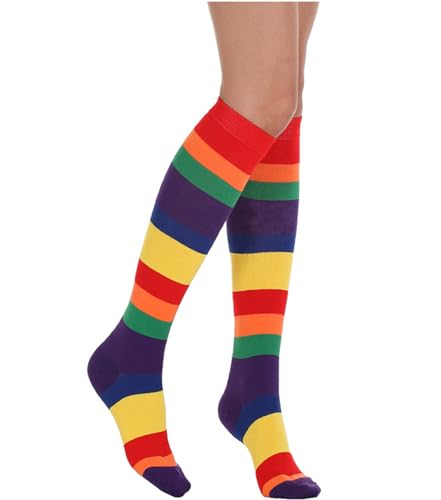 Image of Women's Knee High Athletic Socks Casual Stripes Tube Socks Outdoor Sport Socks