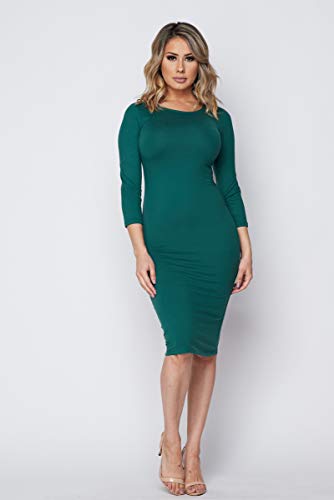 Image of ICONOFLASH Women's 3 /4 Sleeves Midi Bodycon Dress Crew Neck Fitted Dresses with Plus Size Options