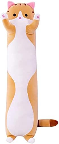 Cute Plush Cat Doll Cat Plush Pillow GRTLPOK Doll Toy Soft Cat Stuffed Animals Long Pillow Toy Kitten Body Pillow Gift for Kids and Girlfriend (Brown, 90cm)