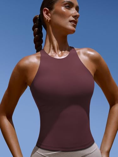 LASLULU Womens Sports Bra Strappy High Neck Longline Yoga Running Gym Tops Clothes Padded Workout Tank Tops with Built in Bra3