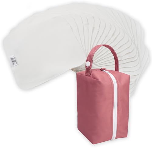 Image of Nora's Nursery Reusable Baby Wipes, 100% Cotton Washcloths, Soft and Absorbent Towels for Newborn Bath and Face, Includes 20 Wipes with 1 Waterproof Pod for On-The-Go Moms,- Rose