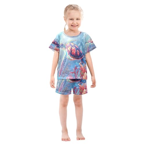 senya Short Sleeve Pajamas Sets Summer Cotton Sleepwear Marine Turtle Coral3