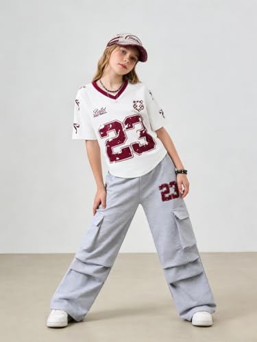 Image of Tween Girls Clothes Short Sleeve Graphic T-Shirt Top + Cargo Pants 2pcs Outfit Set, Size 7-15Years