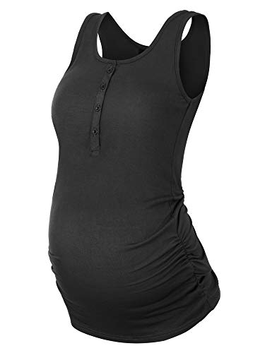 Molliya Maternity Tank Top Sleeveless Front Button Side Ruched Summer Nursing T Shirt Casual Pregnancy Clothes Black
