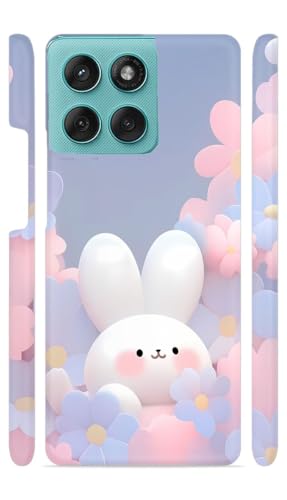 Image of White Bunny Flowers Pink Designer Printed Hard Back Cover for Motorola Edge 60 Fusion 5G Attractive and Uniquely Crafted Smartphone Case