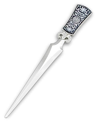 Inlay with Mother of Pearl Metal Steel Office Knife Hand Cutter Blade Envelope Letter Opener (Arabesque)