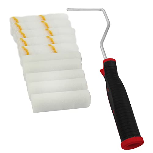 Dekton 11pc Mini Roller Set-high Density Foam Sleeves| Ideal For Emulsion Paints On Walls And Ceilings| Includes Roller Fram With Handle, Medium Pile Rollers, Gloss Rollers| Solvent On Smooth Surfaces