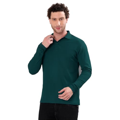Image of Men's Full Sleeve Collared Soild Color Casual Regular Fit T-Shirt