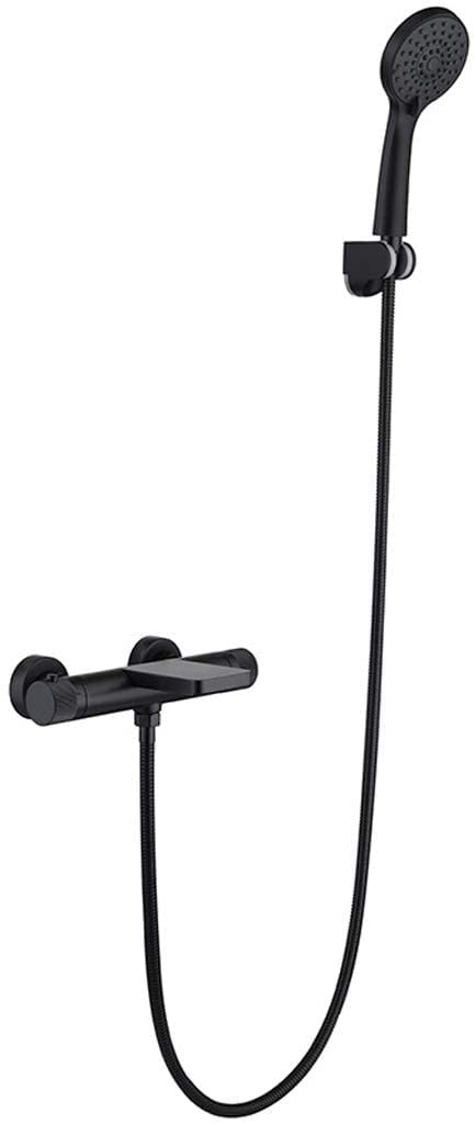 Lussuoso set miscelatore doccia in ottone spazzolato oro – Rubinetto termostatico da parete con doccetta elegante finitura nera perfetta per bagni moderni