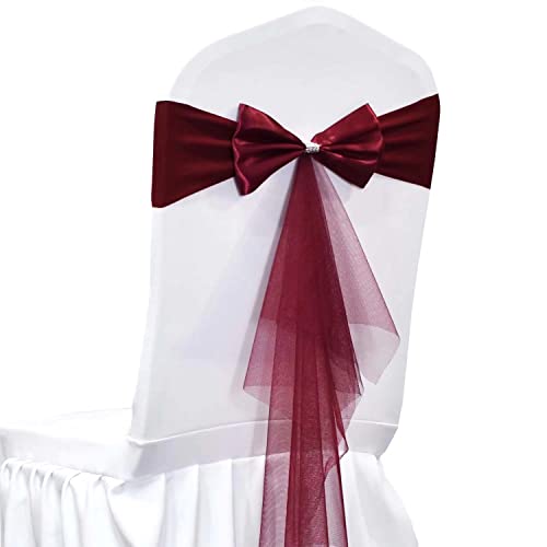 LIZIMI Polyester Stretch Chair Sashes Bands Organza Sash Bows Spandex Bows for Party Birthday Hotel Romantic Wedding Banquets Decoration (Burgundy 50 PCS)