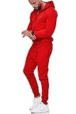 Violento Jogginganzug Herren Uni Colour Design 586 | Jogginghose und Reißverschlussjacke aus Baumwolle | Kapuze und Rippstrickbündchen (L, Rot)