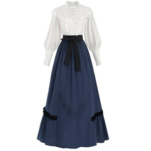 CR ROLECOS Viktorianisches Kleid Mittelalter Kleidung Damen 2-teiliger Renaissance Maxikleid Viktorianisches Bluse+Mittelalter Röcke Ballkleid...