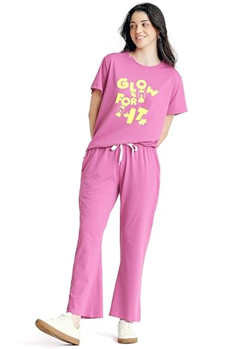 Image of ZEYO Night Suit for Women's Typography Printed Cotton Night Dress of Top and Wide Bottom Pyjama