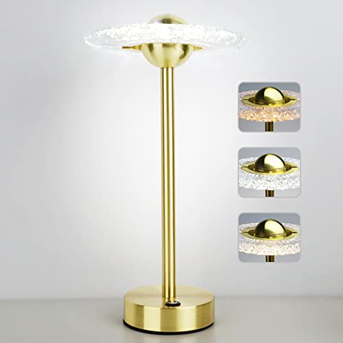 LED Tischlampe, 3 Farben Stufenlos Dimmbar Wiederaufladbar Schreibtischlampe Batteriebetrieben 2000mA Romantisch Kristall Warmes Licht Einstellbar für Arbeitszimmer, Restaurant, Schlafzimmer Cover