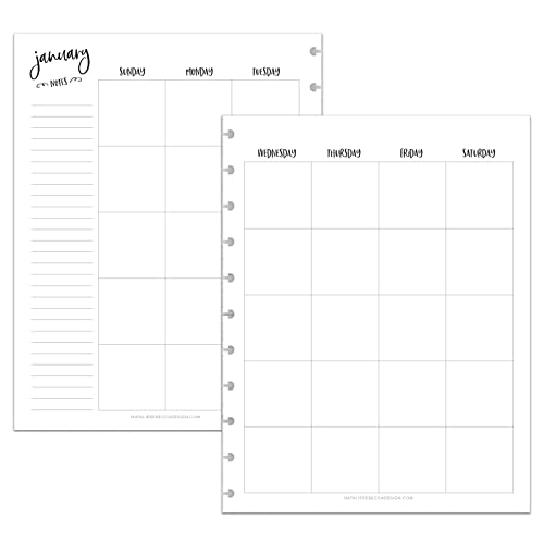 BetterNote Monthly Undated Calendar Refill for Disc Notebooks, Fits Levenger Circa, Happy Planner, Staples Arc, TUL, InkWell Press, IWP, MAMBI (11-Disc, 8.5'x11', Whimsy)