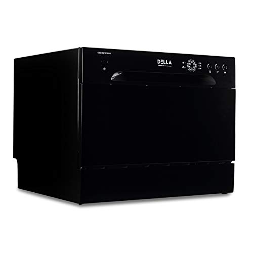 DELLA Portable Compact Countertop Dishwasher 6 Wash Cycles Dishwashers Setting Racks Silverware Basket, Black