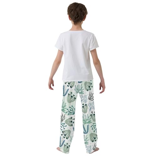 Boys' Pants Coral Underwater Seaweeds Green Long Bottoms Jogger Pants Elastic Waist Trousers with Pockets S-XL3