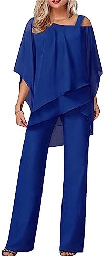 HOOUDO Women's Elegant Wedding Guest Pants Suit & Formal Outfit Plus Size Prom Evening Two Piece Trouser Suit