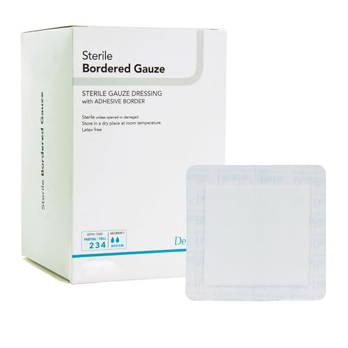 DermaRite Gauze Adhesive Dressing, Blanco, Estéril, 4 X 8 pulgadas, DermaRite Industries 11480, 25 Unidades miniatura 1
