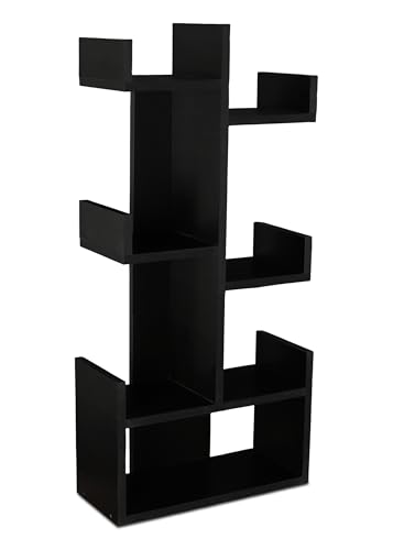 Image of SBF Furniture Tree Bookshelf Floor Standing Bookcase Free Standing Multipurpose Storage Rack for Books Magazines Organizer Showcase DIY (KURTIZ - Black, KURTIZ)