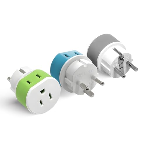 OREI Denmark Power Plug Adapter with 2 USA Inputs - Travel 3 Pack - 1 Type K & 2 Type E/F Safe Grounded Use with Cell Phones Laptop Camera Chargers CPAP and More