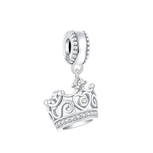 BIZK 925 Sterling Silver Charm Fits Bracelets and Necklaces Charms for Women Fashion Jewelry for Women, Lover, Mother and Friend (Crown Heart)