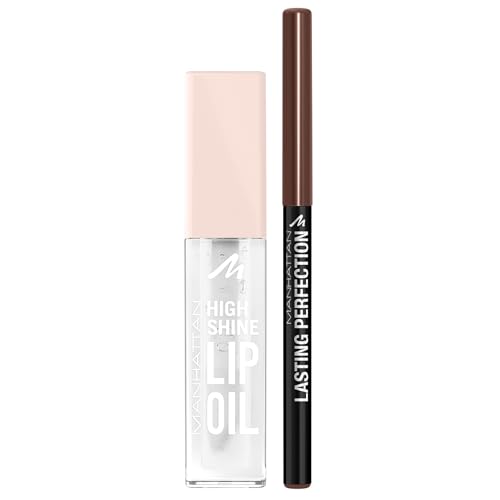 Manhattan High Shine Lip Oil 000 + gratis Lasting Perfection Lipliner 94F für einen konturierten Lippenlook und intensive Lippenpflege mit natürlich glänzendem Finish
